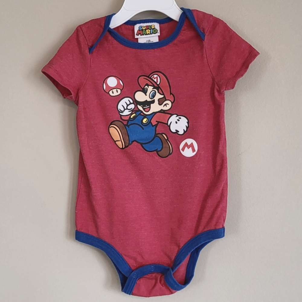 Super Mario red/blue short sleeve onesie/bodysuit